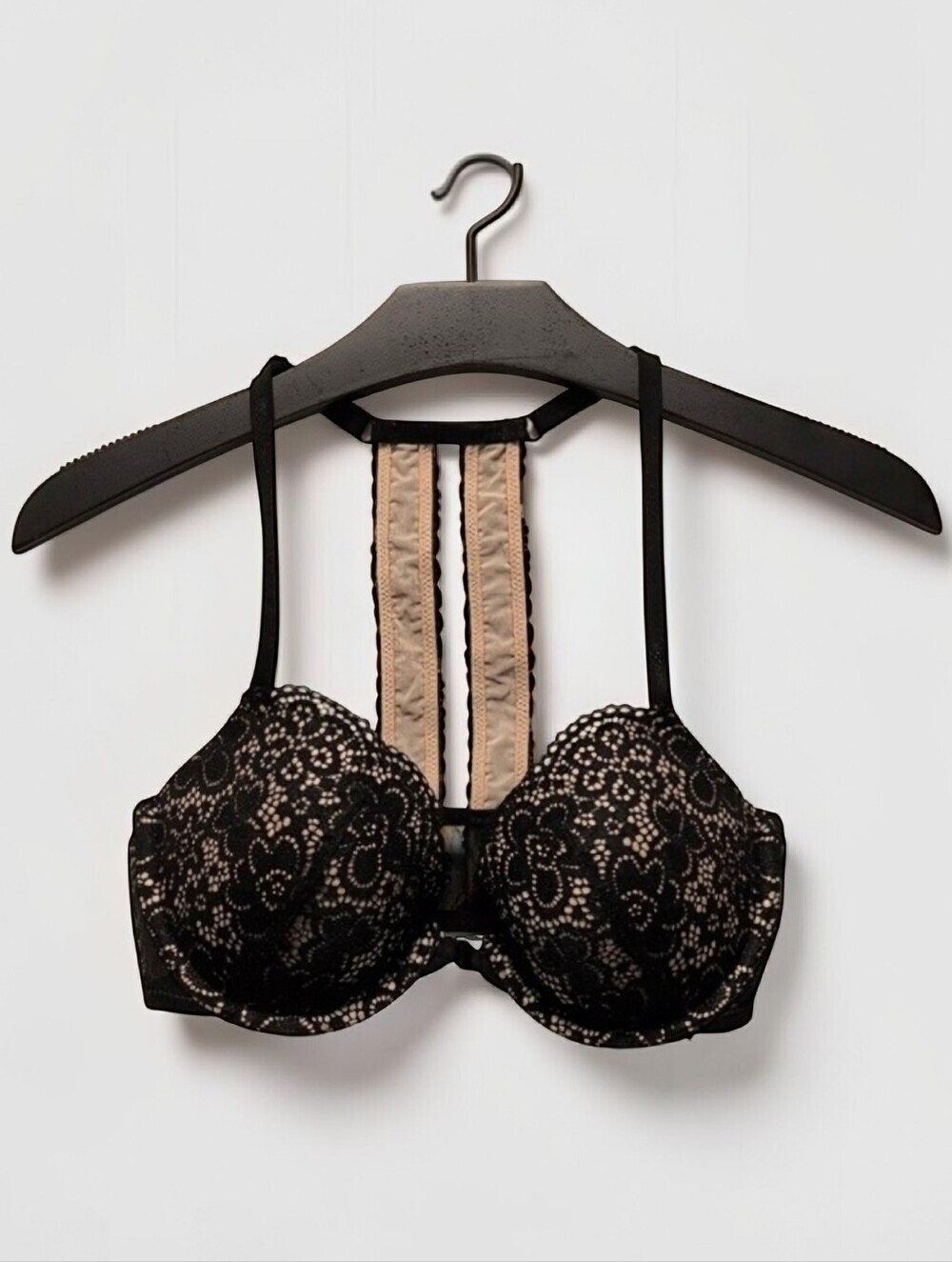 Aerie Strappy Bra 32D Black Lace Racerback Front Closure Sexy Lingerie